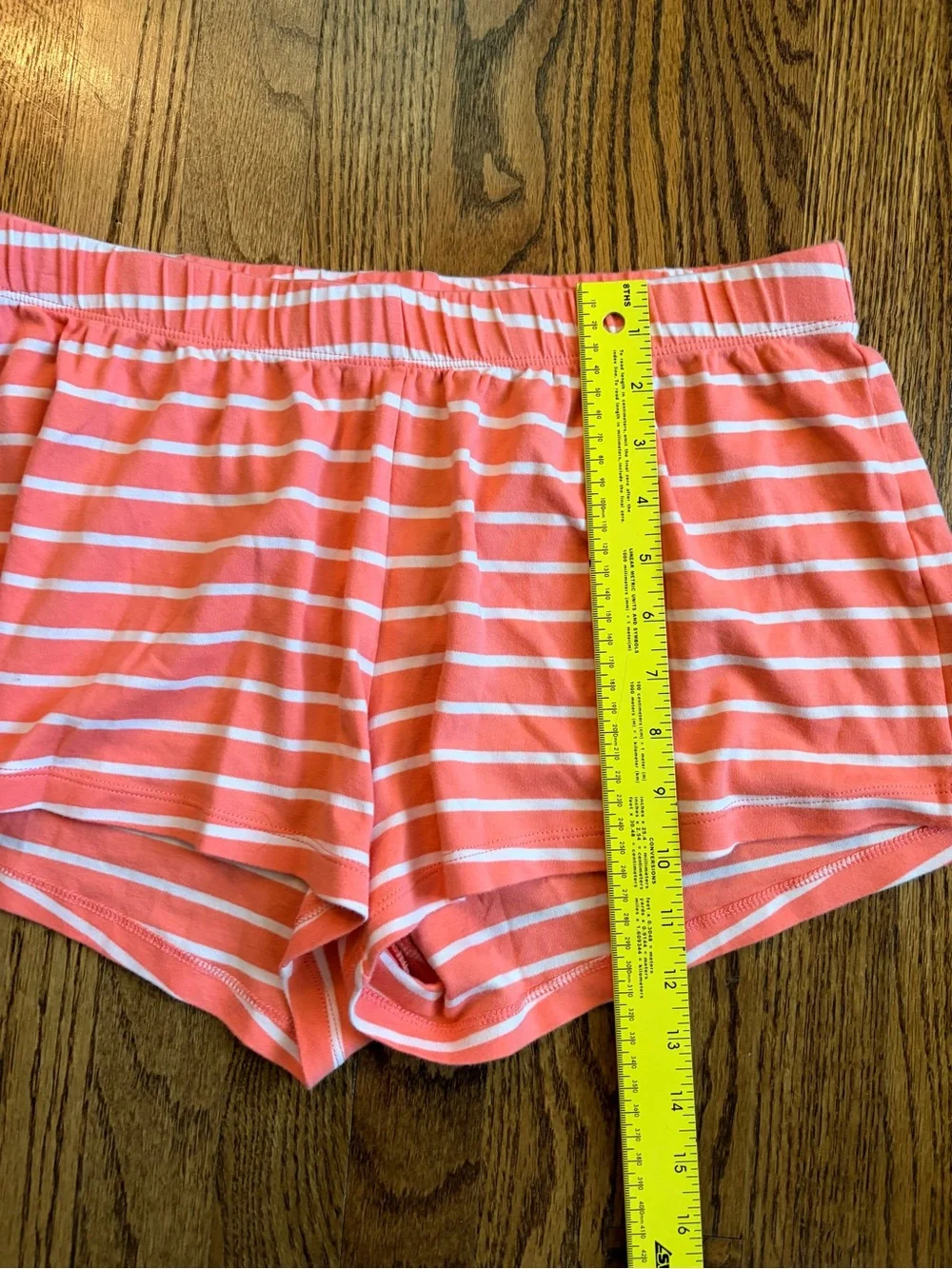 LAKE Pima Cotton Coral & White Striped Lounge Sleep Shorts Cozy - Large